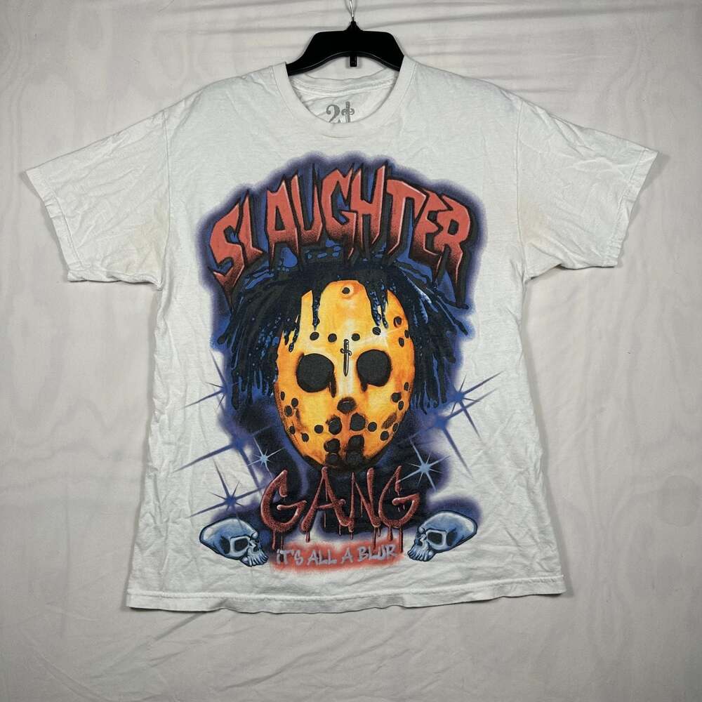 21 Savage It's All A Blur Tour Slaughter Gang Hockey Mask  T-Shirt Size L
